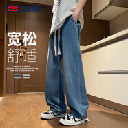 GENIOLAMODE牛仔褲男垂墜直筒百搭男士長(zhǎng)褲寬松休閑百搭時(shí)尚系帶牛仔褲