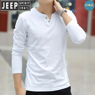 JEEP SPIRIT吉普高端男士純棉長袖t恤上衣服男裝打底衫秋季內(nèi)搭加絨秋衣體恤 長扣白色 M