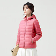 以純官方旗艦店秋冬季跨境輕薄服直播女時(shí)尚潮流百搭連帽輕薄服可 皮粉色 L