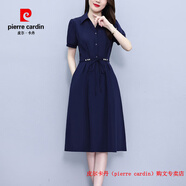 皮爾卡丹（pierre cardin）大碼女裝2025夏新款韓版時尚法式顯瘦中長款襯衫領(lǐng)洋氣媽媽連衣裙 藏藍(lán)色 2XL 建議120-135斤