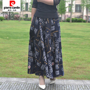 皮爾卡丹新花型春秋夏季民族風(fēng)印花色棉麻中長款優(yōu)雅半身裙顯瘦長裙 黑色 黃金絲路 M 長度90厘米