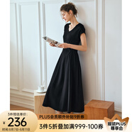 Olrain歐芮兒深灰色連衣裙女裝夏季新款時(shí)尚收腰顯瘦傘擺裙子 黑色 S