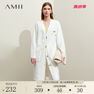 AMII2024冬新款可拆卸胸針?lè)迈踅q毛織開(kāi)衫女V領(lǐng)落肩袖長(zhǎng)款上衣 奶油白 155/80A/S