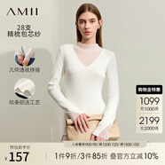 AMII冬季新款仙氣半高領(lǐng)微透視拼接修身毛衣女百搭打底上衣12244002 米白 M