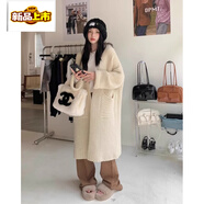 初徑美式老錢(qián)風(fēng)中長(cháng)款加厚毛衣外套女秋冬溫柔寬松慵懶感針織開(kāi)衫 米白色【冬裝/秋冬/美式/大毛衣/ M (95-105斤)