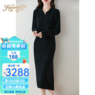 Homesee國際輕奢高檔連衣裙秋季新款商場同款娃娃領羊毛衫女100純羊毛針 黑色 L 適合110120斤