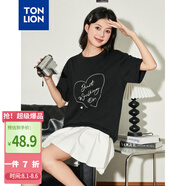 唐獅（TonLion）2025女圓領(lǐng)印花短袖T恤 黑色 M