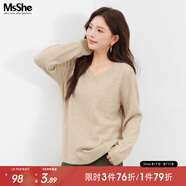 MsShe【V領(lǐng)&圓領(lǐng)】大碼女裝秋裝胖mm仿兔絨紗寬松毛衣 【V領(lǐng)】燕麥色現(xiàn)貨 3XL