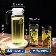 山頭林村冷水壺玻璃家用夏天耐高溫涼水壺開(kāi)水杯茶壺大容量 0ml 八角壺1.1L+樂(lè )美雅水杯28*21m
