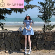 山頭林村韓系時(shí)尚藍(lán)色polo領(lǐng)設(shè)計(jì)感蓬蓬連衣裙女生2025夏季新款海邊度假風(fēng) 藍(lán)色連衣裙 高質(zhì)量 單件 S   建議8595斤