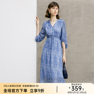 顏域藍色氣質(zhì)連衣裙女裝2024新款春季收腰顯瘦七分袖V領(lǐng)碎花裙子 藍花 L/40