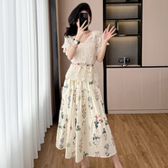 墨媛（MOYUAN）2025年夏天季最新品款兩件女士套裝碎花連衣裙小個(gè)子顯瘦長(cháng)裙衣服 三件套+腰帶 M 95-105斤