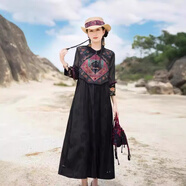 YNWWGW云南旅游重工刺繡馬甲裙背心裙民族風(fēng)女裝繡花緞面無(wú)袖連衣裙長(cháng)裙 紅色 L