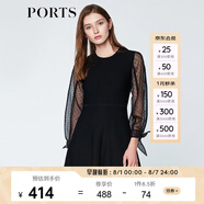 PORTS寶姿商場(chǎng)同款春夏新品女裝歐根紗拼接袖連衣裙 黑色 M
