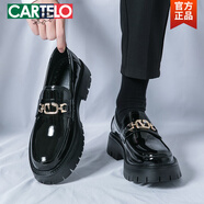 卡帝樂(lè )鱷魚(yú)大頭皮鞋男春季懶人豆豆鞋厚底工裝鞋內增高6CM英倫休閑樂(lè )福鞋男 A8803黑色 38 標準皮鞋碼