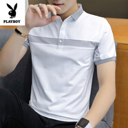 花花公子（PLAYBOY）夏季男士T恤純棉短袖男薄款翻領(lǐng)POLO衫潮流上衣夏天衣服男裝新款 1303白色(主圖款) M 適合90-105斤