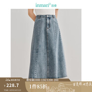 茵曼（INMAN）100%純棉法式牛仔半身裙2025夏女裝新款氣質顯瘦中高腰A字裙子 淺牛仔 M