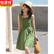 恒源祥收腰連衣裙女2025夏季韓版顯瘦氣質(zhì)淑女裙氣小個(gè)子短款吊帶裙子女 綠色 室內顏色偏深 S