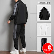 賓克萊秋季套裝男裝衛(wèi)衣外套男生潮流連帽運(yùn)動(dòng)套裝衛(wèi)衣男休閑套裝男秋季 黑色(短袖三件套) 3XL 155-175斤