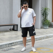 尊首（ZUNSHOU）大碼男裝套裝男胖子短褲短袖T恤加肥加大夏季寬松休閑運(yùn)動(dòng)倆件套 白色 M