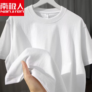 南極人淺灰色 300g純棉重磅厚實不透短袖男夏季寬松休閑打底衫上衣女t恤 【300g重磅】白色 M 建議120-140斤