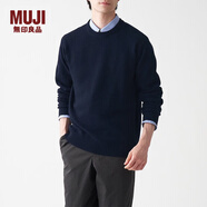 無印良品 MUJI 男式 美利奴羊毛 中針距圓領(lǐng)毛衣 AAD05A1A 長袖針織衫 深藏青色 XXL