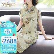 Homesee海外輕奢高端連衣裙輕媽媽新中式女裝改良旗袍裙子氣質(zhì) 灰綠色 XL (建議100-115斤)