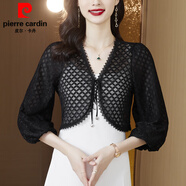 皮爾卡丹（pierre cardin）蕾絲小披肩女春夏秋新款薄外套配旗袍吊帶裙開(kāi)衫泡泡袖洋氣防曬衣 8303黑色【泡泡袖】 M
