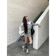妙詩春紅人館外套女秋季2025年新款灰色連帽短款休閑韓系百搭衛(wèi)衣兩件套 花灰色 短外套 S 現(xiàn)貨