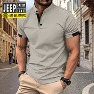 吉普（JEEP）2025夏季新款POLO衫男士大碼寬松亨利領(lǐng)運(yùn)動(dòng)馬球衫套頭顯瘦T恤衫 灰色D-1 2XL