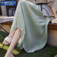 莫代爾珠光感流光紗裙半身裙女秋季2025年夏季新款裙子大擺歐根紗長裙 綠色 M 【95-115】斤