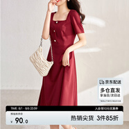 尚都比拉短袖連衣裙女夏季赫本風(fēng)通勤裙子中長(zhǎng)款A(yù)字裙 紅色122L40507X  M
