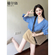 蔓爾依連衣裙女裝秋季2025新款早秋裝小個(gè)子穿搭一整套氣質(zhì)輕熟襯衫裙子 上衣+短褲裙 M