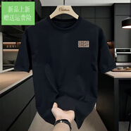 金利來（Goldlion）官網(wǎng)方艦店旗官網(wǎng)高街美式潮牌短袖男重磅純棉恤夏季新款寬松休 黑色純棉短袖-3416 S 【建議90-115斤】