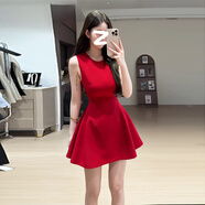 GARNUO白色連衣裙子女夏季法式小個(gè)子高級感收腰顯瘦無(wú)袖背心小白裙短裙 紅色 M 【101-110斤】