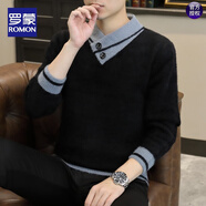 羅蒙（ROMON）秋冬款V領(lǐng)毛衣男士秋冬季新款仿水貂絨針織衫加厚保暖軟糯線(xiàn)衣服 K18200黑色 L 【建議110-130斤】