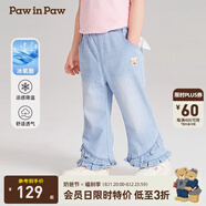 PawinPaw【涼感】卡通小熊童裝春季女寶寶荷葉邊牛仔褲 牛仔藍色/55 90 cm