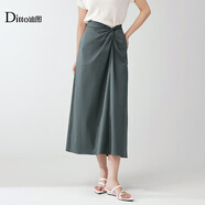 Ditto/迪圖2025秋季新款氣質(zhì)百搭純色優(yōu)雅時(shí)尚中長(cháng)款半身裙直筒裙 灰綠色 S