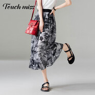 塔馳密司 TOUCH MISS夏季印花松緊腰A字飄逸順垂桑蠶絲真絲半身裙LSY 碎花 2XL