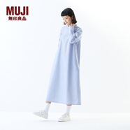 無印良品（MUJI）女式 易干平紋套頭 長袖連衣裙 女裝裙子春季長裙 BC2MHC5S 藏青色條紋 L (165/88A)