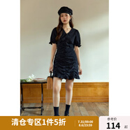 獨(dú)束大碼女裝 腰部松緊抽褶設(shè)計(jì) 辣妹甜酷短款牛仔連衣裙女夏新款 黑色 M