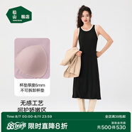 松山棉店商場同款二合一女士睡裙短袖小薄荷羅紋舒適親膚彈力夏季睡衣 帶杯背心裙-黑色 L (165)