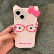 可愛(ài)甜妹眼鏡kitty貓?zhí)O果15pro手機(jī)殼16promax新款iphone13女款14pro立體硅膠軟殼蘋(píng)果16手機(jī)套適 粉底玫紅蝴蝶結(jié)眼鏡KT貓 iPhoneSE(第三代)
