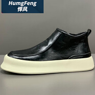 悍風(fēng)（HumgFeng）品牌高幫休閑板鞋男2024年新款冬季加絨棉鞋防滑增高軟底短靴 黑色[單鞋款] 38 38