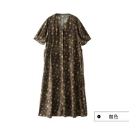 美麗客棧原創(chuàng  )高端大碼女裝胖mm200斤加肥加大印花復古開(kāi)衫連衣裙 咖色【現貨】 L