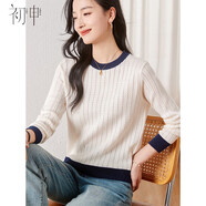 初申春秋針織衫女時尚撞色圓領(lǐng)套頭百搭毛衣上衣S13KZ3554 白