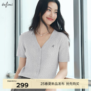 伊芙麗（eifini）【夏季薄款全新升級】伊芙麗高智麻花毛衣短袖針織衫女 灰色 短袖V領(lǐng)現(xiàn)貨 XL 130-140斤