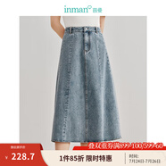 茵曼（INMAN）100%純棉法式牛仔半身裙2025夏女裝新款氣質(zhì)顯瘦中高腰A字裙子 淺牛仔 L