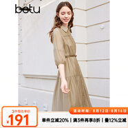 百圖betu女裝春季新款連衣裙復古寬松法式收腰顯瘦連衣裙2402T84 卡其色 L