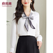 俞兆林雪紡衫女長(zhǎng)袖V領(lǐng)襯衫絲巾系帶時(shí)尚洋氣輕熟女上衣 Y51X087